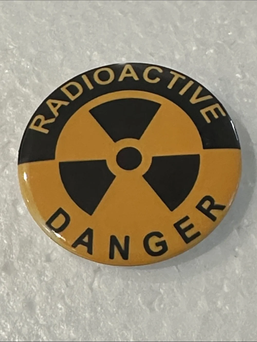 Radioactive Danger Round Pin Button - Black & Yellow